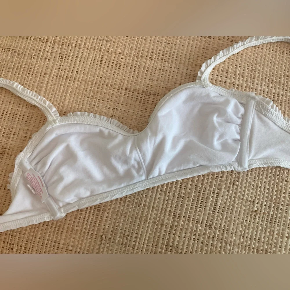 Stoney Clover White Bikini Top Textured Ruffle Swim Top Small